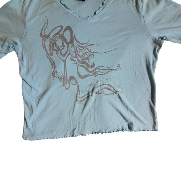 Sun Moda light blue v-neck 3/4 sleeve top sz L - Picture 5 of 16